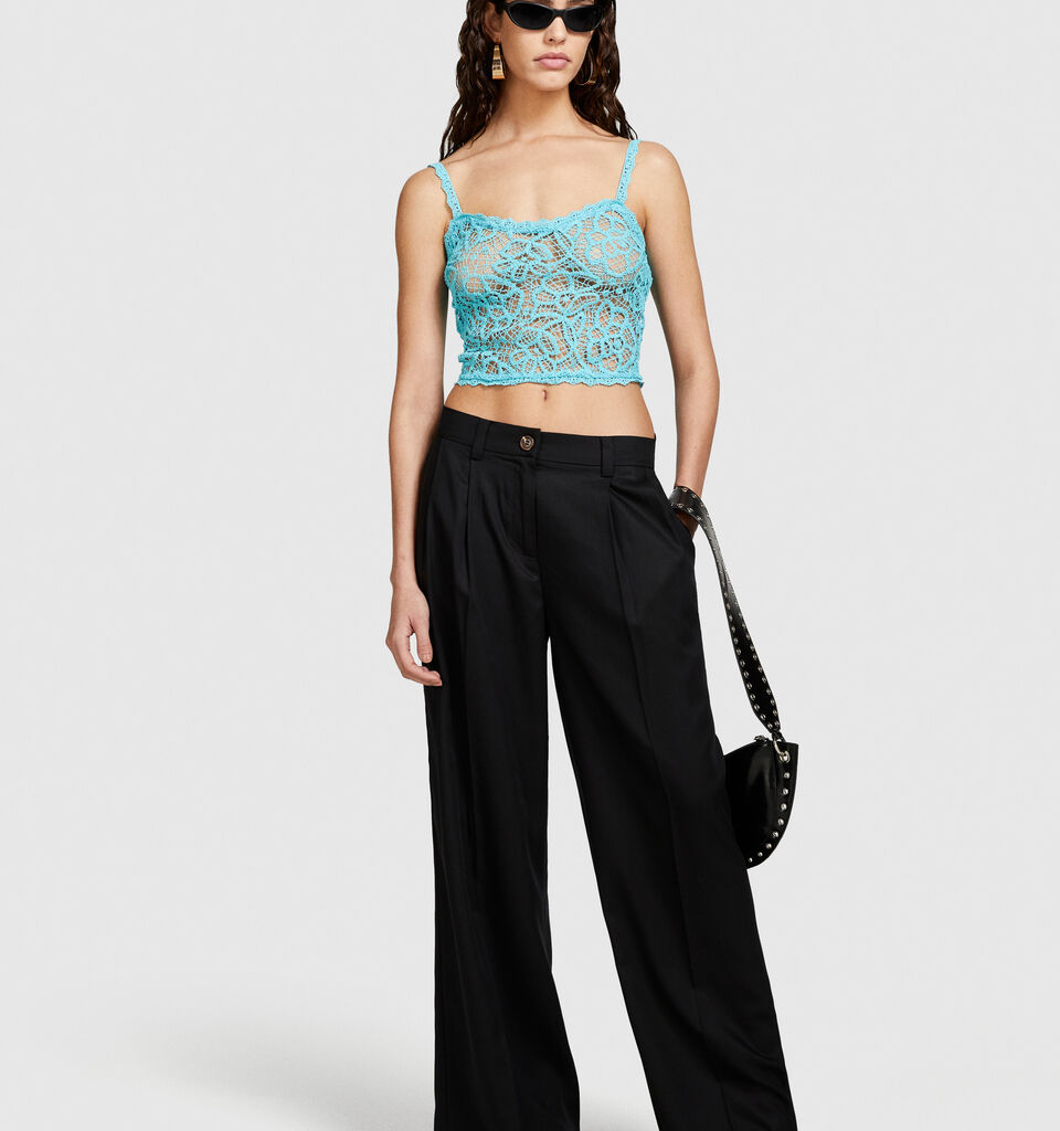 Cropped crochet top - women's tops - Turquoise | Sisley image number 1